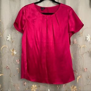 Talbots Hot Pink Satin Short Sleeved Silk Blouse size 10